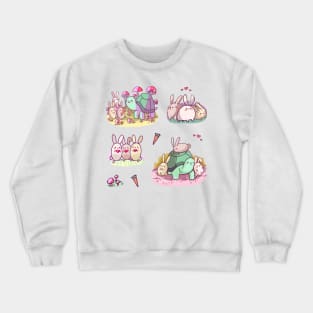 Cute bunnies and turtle with mushrooms sticker pack (get in medium or large) Crewneck Sweatshirt